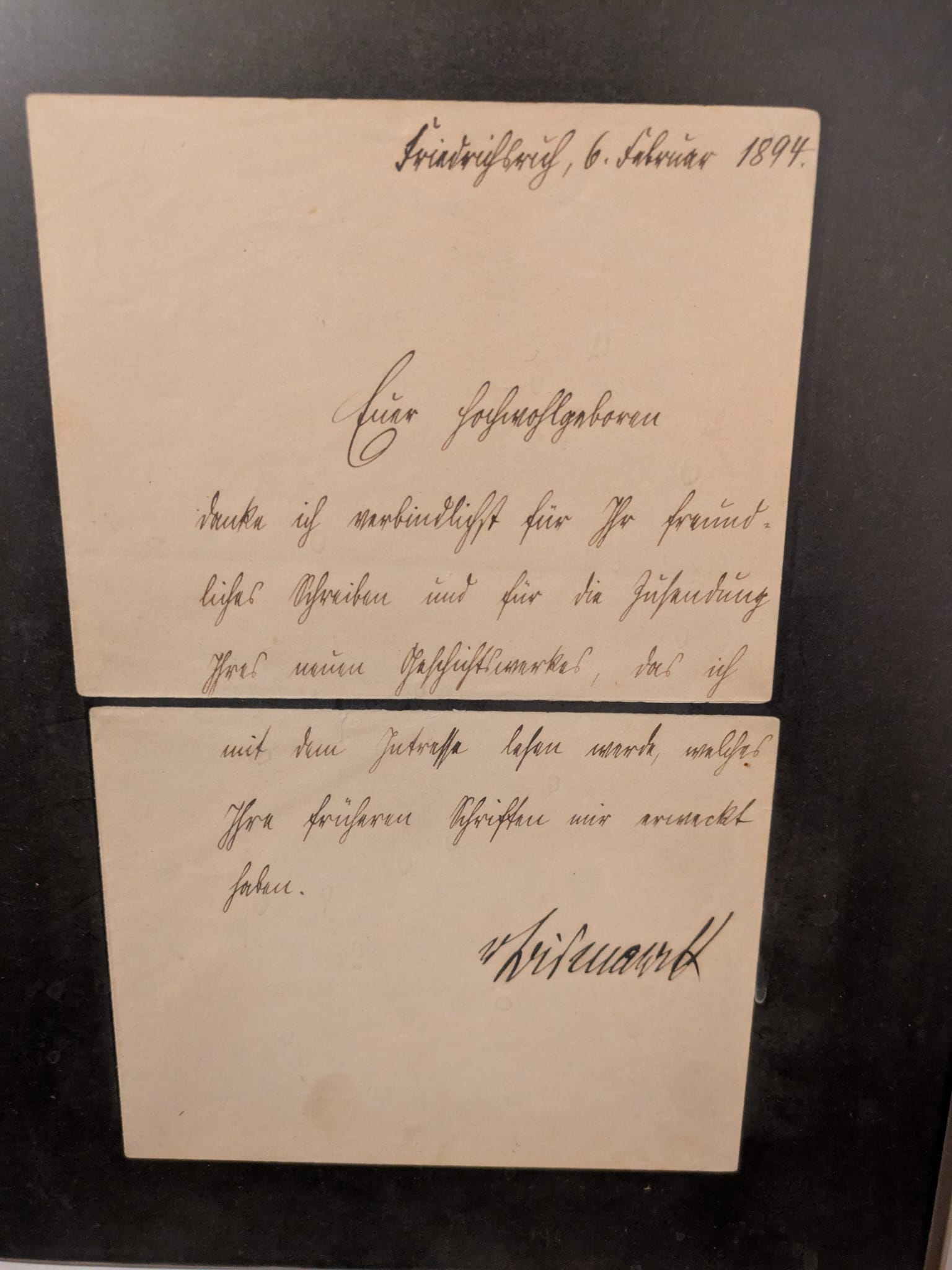 Zugeschriebener Brief vom 6. Februar 1894; Echtheit nicht unabhängig bestätigt